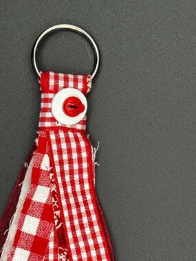Red Gingham Ribbon Keyring with Decorative Button